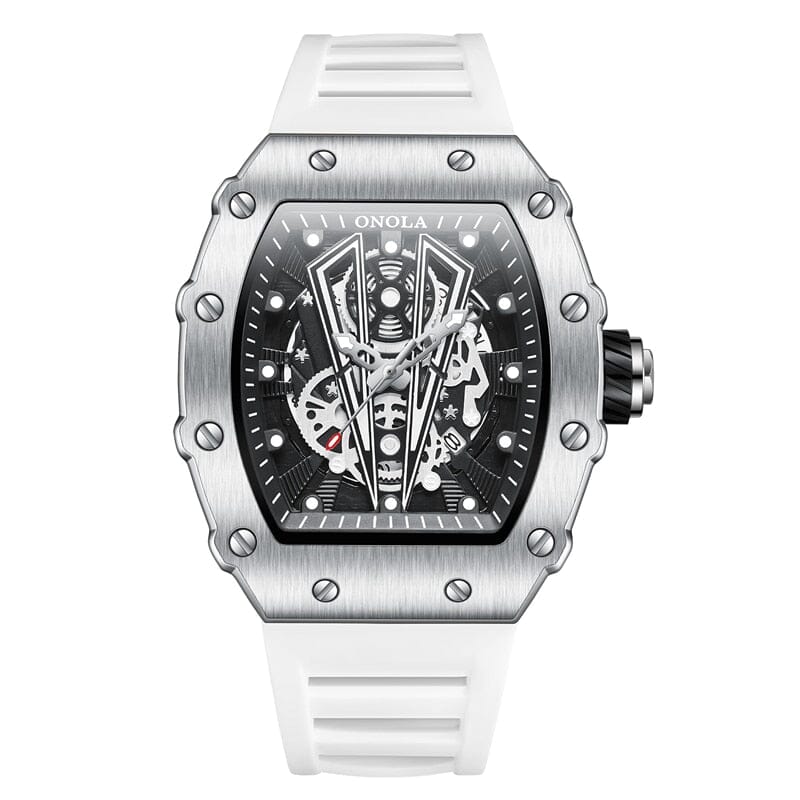 ONOLA Mens Watch - Elevate Your Style with this Sports Timepiece - Fashionable and Functional Mechanical Watches PikNik Silver white 