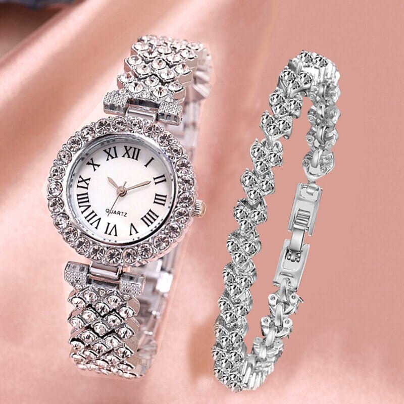 Reloj Mujer Luxury Watch and Bracelet Set - Elevate Your Style with Dazzling Diamonds - A Perfect Blend of Form and Function Mechanical Watches PikNik sliver-2pcs 