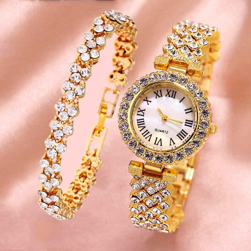 Reloj Mujer Luxury Watch and Bracelet Set - Elevate Your Style with Dazzling Diamonds - A Perfect Blend of Form and Function Mechanical Watches PikNik Gold-2pcs 
