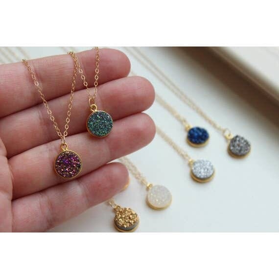 Round Druzy Necklace Jewelry & Accessories - Necklaces & Pendants Fashion Hut Jewelry 